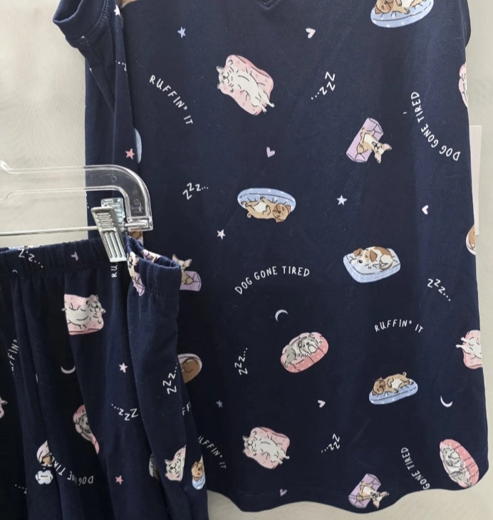 Joyspun Women XS 0-2 2 Pajama Set Tank Top And Shorts Dogs Blue