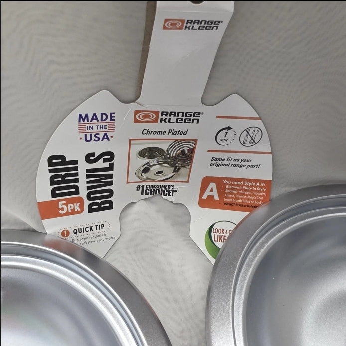 5 Pack Range Kleen Stove Oven Drip Bowls Chrome Plated. Excellent used condition