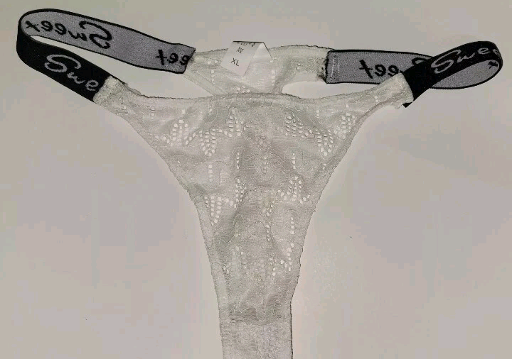 Womens Thong Panties Intimate Lingerie Size XL (12) Floral Lace White Semi Sheer