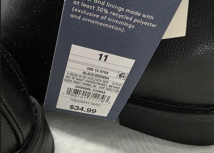 Universal Thread Womens Size 11 Black Brenna Boot Double Side Zips Memory New With Tags