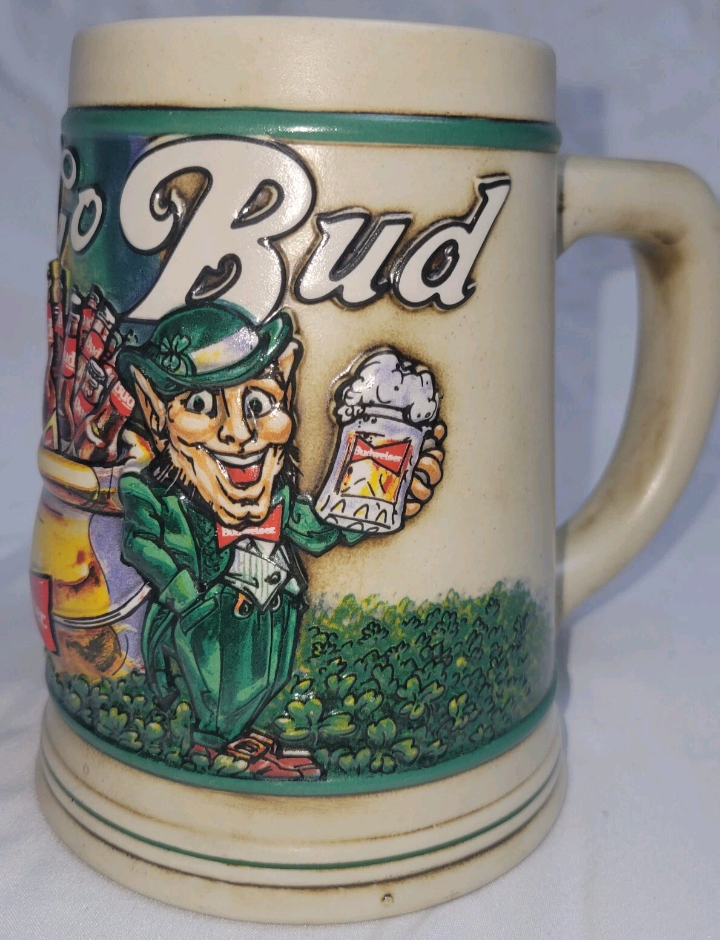 Vintage 1992 St Patrick's Day Stein Anheuser Busch 5.5" Tall 4" Wide Made In Brazil. Excellent Used Condition