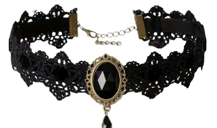 Punk Goth Choker Lacey Adjustable Closure 12.6"×1" With Rhinestones New