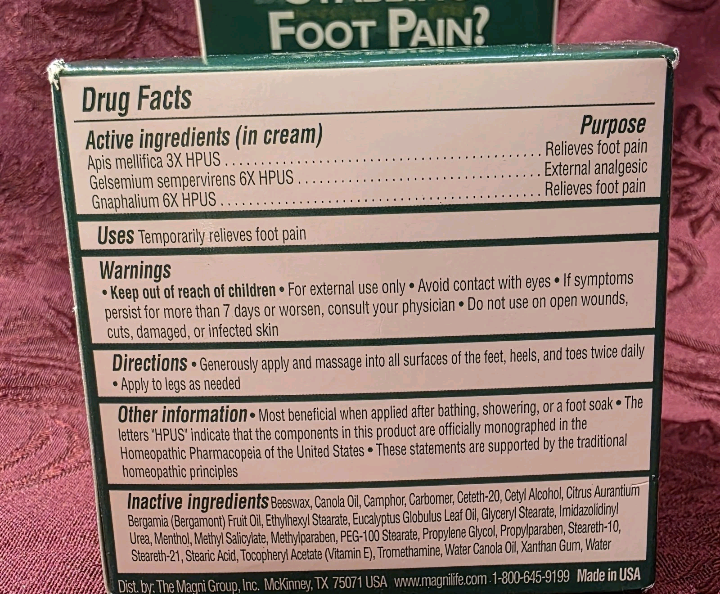Magnilife DB Pain Relief Foot Cream Homeopathic Moisturizing Formula