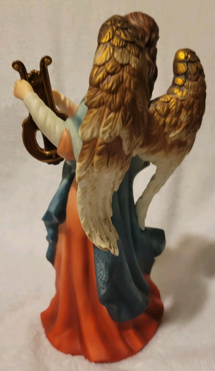 O'well 10" Angel Figurine With Harp Statue With Brown Wings