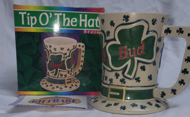 Vintage 1995 Tip O' The Hat Stein St Patrick's Day 5.5" Tall 4" Across Top. Certificate of Authenticity