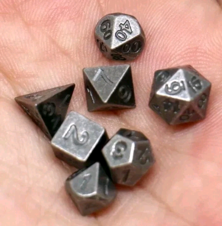 7 Piece Silvery Mini Metal Dice Set Gamers Polyhedral Table Game Dice Role Play New
