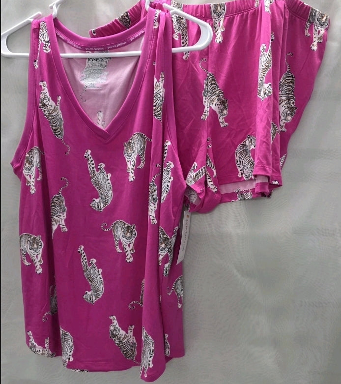 Joyspun Women XL 16-18 2 Piece Pajama Tank Top And Shorts Tigers