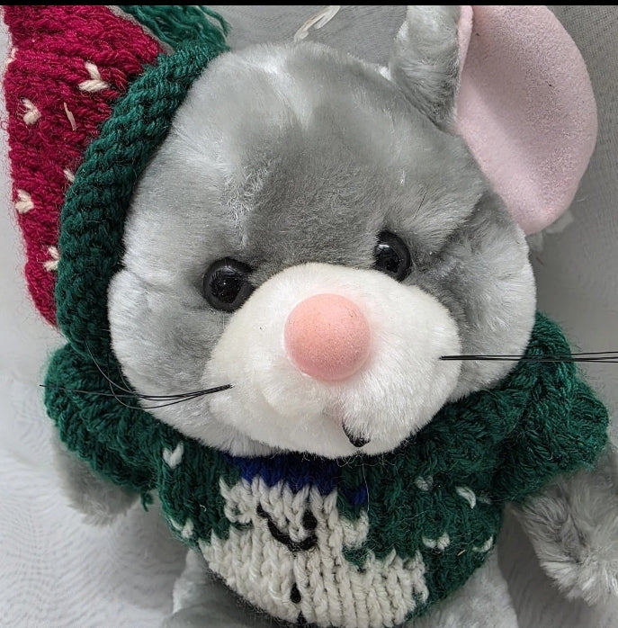 Fine Toy Co Christmas Holiday Mouse Plushy Stuffed Animal 11" Tall. Excellent used condition