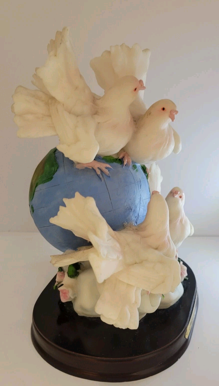 Meerchi White Birds On A Globe Figurine 8" × 5" Excellent Used Condition.