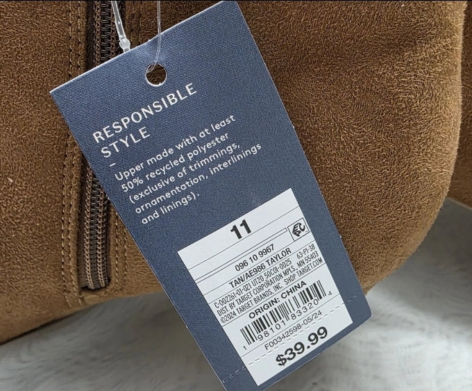 Universal Thread Womens Size 11 Heel Boot Tan Taylor Suede Side Zip 2 3/4" Heel.