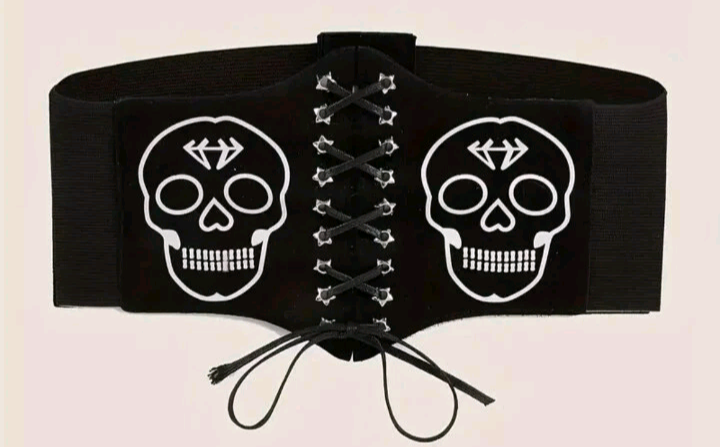 Gothic Skull Lace Up Corset Elastic Stretchy Waistband 2.6"-4.7" New