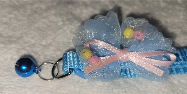 Cat Collar With Bell And Bow Blue, Adjustable Size 7.4" To 12", Brand New.