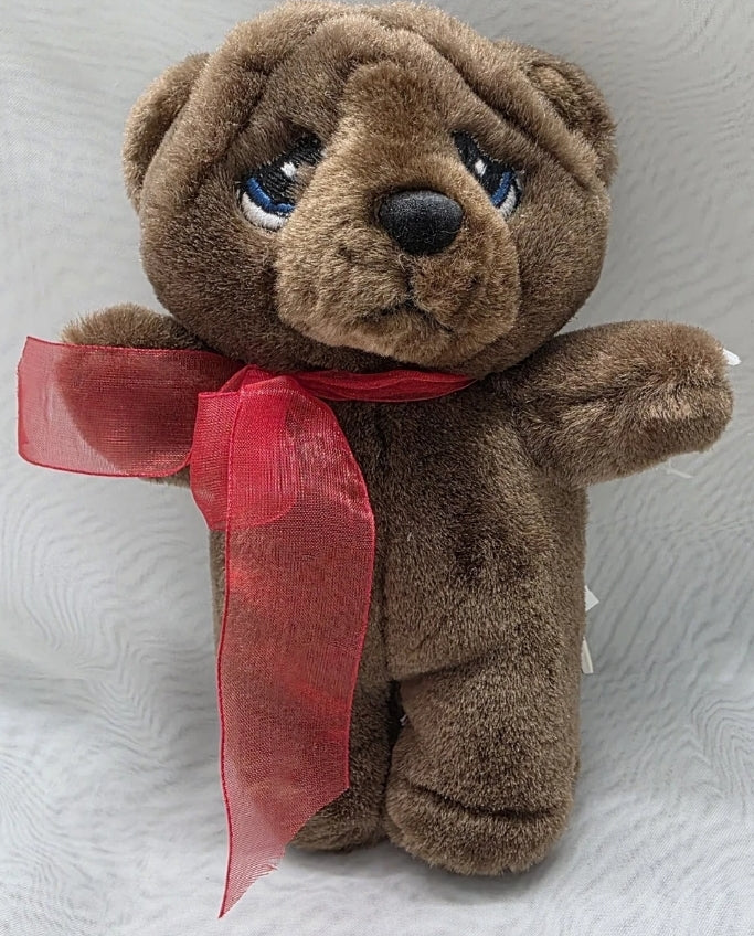 Joelson Sad Bear Red Bow Plushy Stuffed Animal 7" Tall Excellent used condition