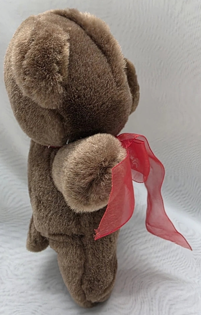 Joelson Sad Bear Red Bow Plushy Stuffed Animal 7" Tall Excellent used condition