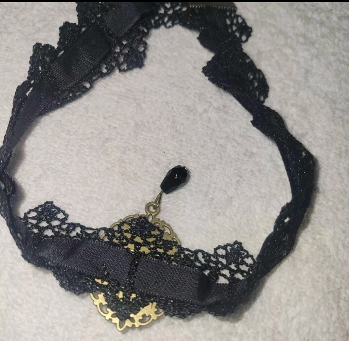 Punk Goth Choker Lacey Adjustable Closure 12.6"×1" With Rhinestones New