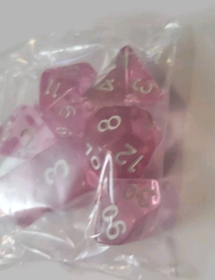 7 Piece Role Play D+D Dice Multi Sided Pink Clear Brand New