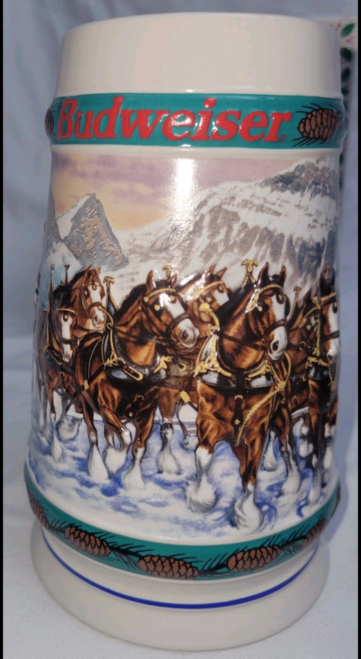 Vintage 1993 Budweiser Holiday Stein Special Delivery 7" Tall 4 Across Top New In Box
