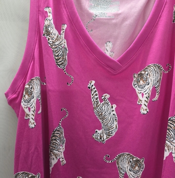 Joyspun Women XL 16-18 2 Piece Pajama Tank Top And Shorts Tigers