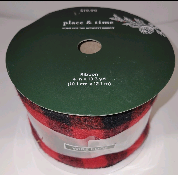 Place And Time Home For The Holiday Ribbon 4" ×13.3" Yards Wired Edge Red And Black Checker