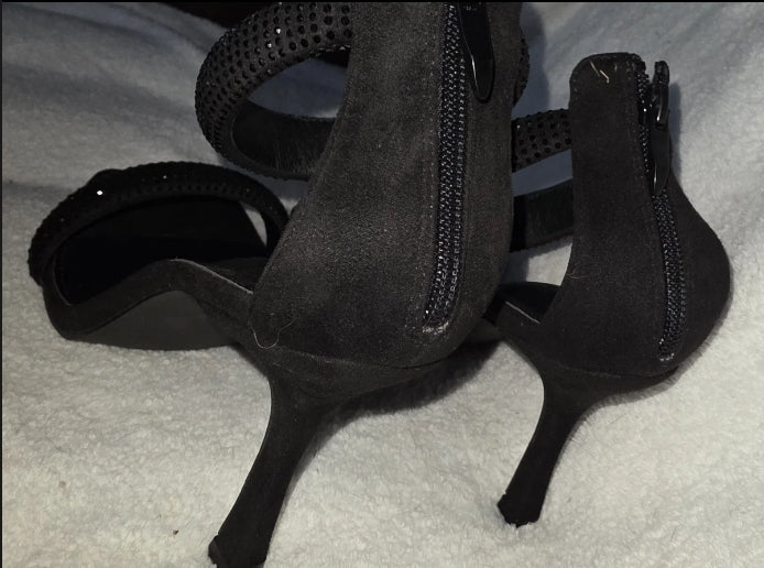 Coutgo Womens High Heel Size 9.5 Open Toe Black Dress Shoe 4" Heel Zip Back New In Box