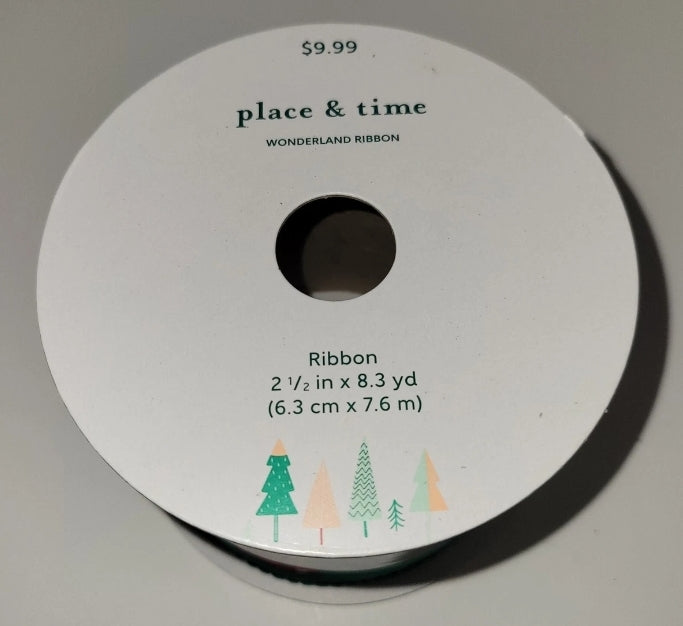 Place And Time Wonderland Ribbon Wired Edge 2 1/2"× 8.3 Yards Green- Ornaments