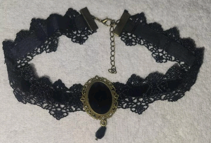 Punk Goth Choker Lacey Adjustable Closure 12.6"×1" With Rhinestones New