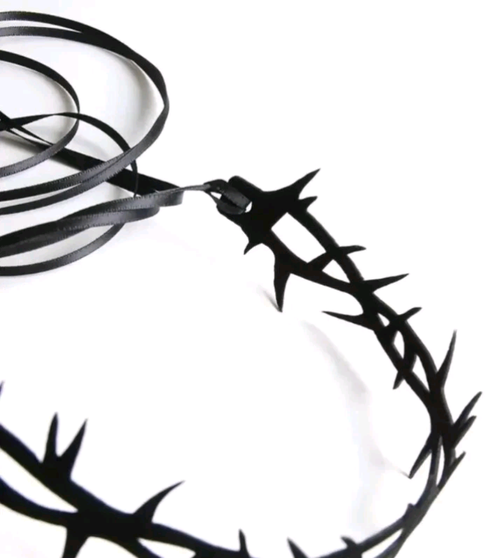 Black Thorn Choker Adjustable Tie In Back Gothic Cosplay Black Thorns Go 12" New