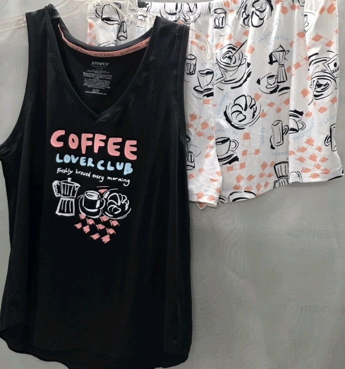 Joyspun Women Large 12-14 2 Piece Pajama Tank Top And Shorts Coffee Lovers Club