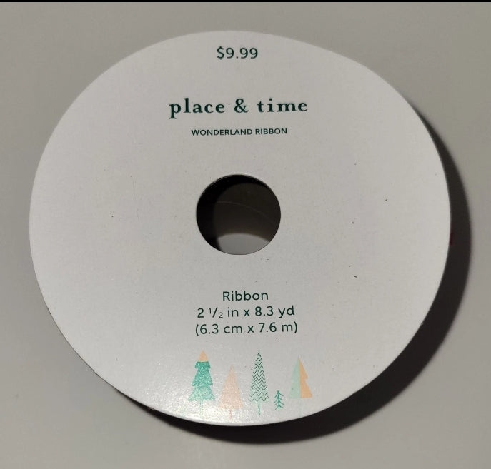 Place And Time Wonderland Ribbon Wired Red White Green Stars  2 1/2" × 8.3 Yard