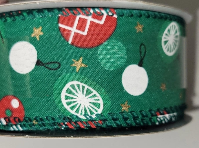 Place And Time Wonderland Ribbon Wired Edge 1 1/2" × 10 Yards Green Ornaments. Condition Is New