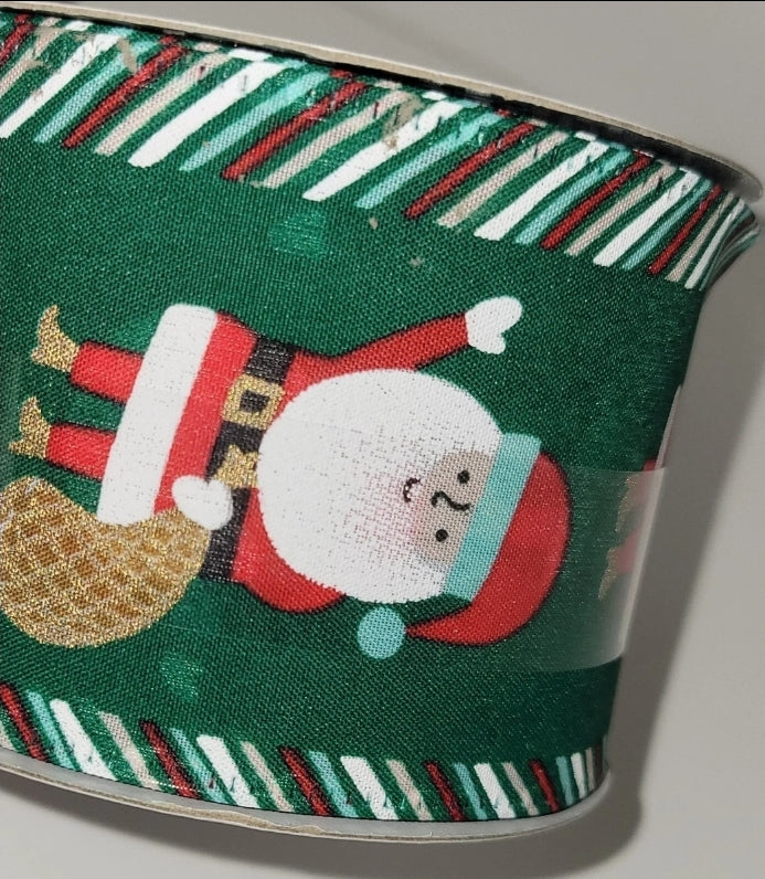 Place And Time Wonderland Ribbon Wired Edge 2 1/2"× 8.3 Yards Santa Claus New Condition.