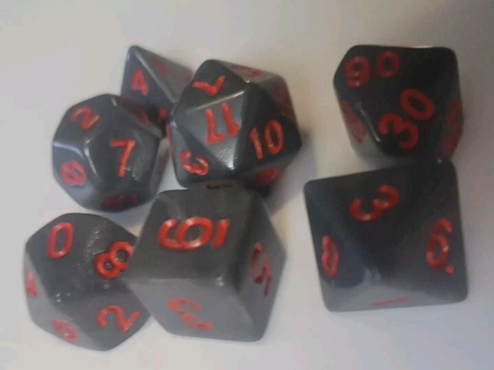 7 Piece Role Play D+D Dice Multi Sided Grey And Red Brand New