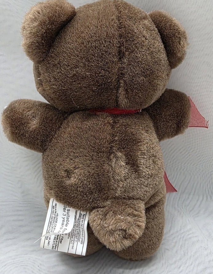 Joelson Sad Bear Red Bow Plushy Stuffed Animal 7" Tall Excellent used condition