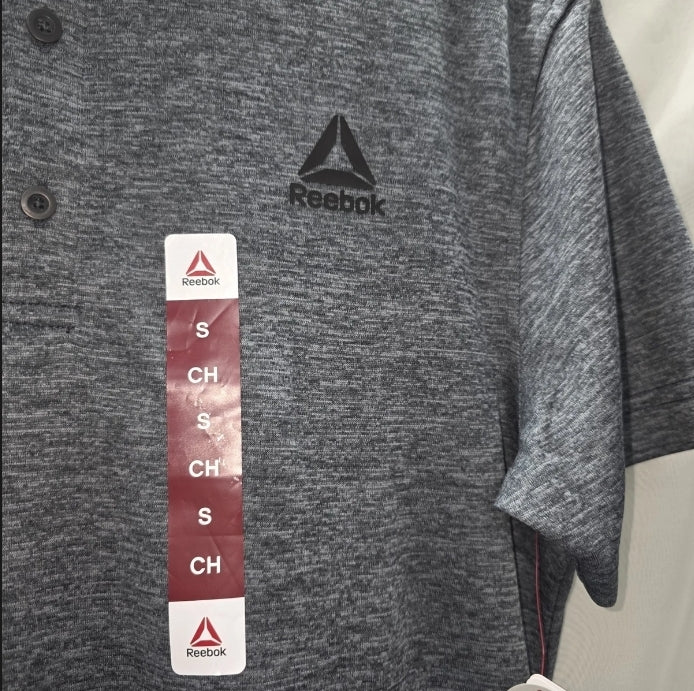 Reebok Mens Small Polo Short Sleeve Shirt 3 Button Grey