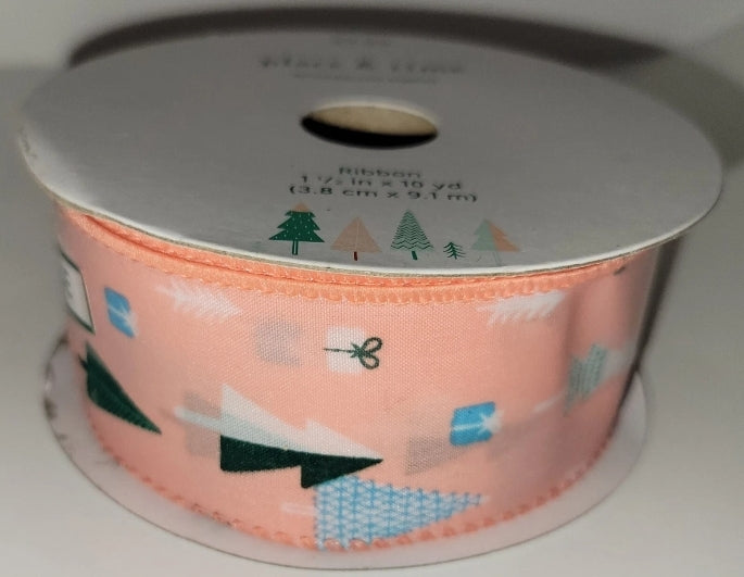 Place And Time Wonder Land Ribbon Wired Edge 1 1/2" × 10 Yards Pearchy Trees. Condition Is New