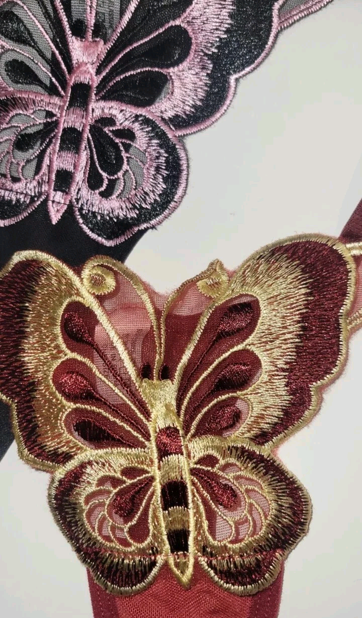 Lot Of 3 Womens Thongs Butterfly Embroidery Low Waist Adjustable Medium New.